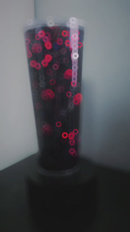 24oz Black and red glitter with roses and bow