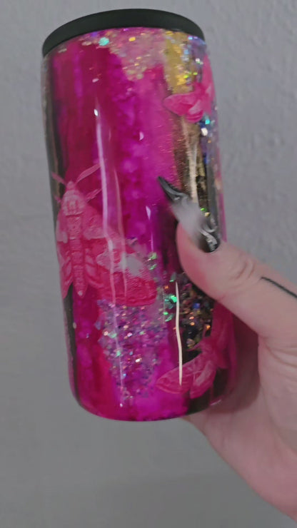 Pink moth 12oz slim can koozie