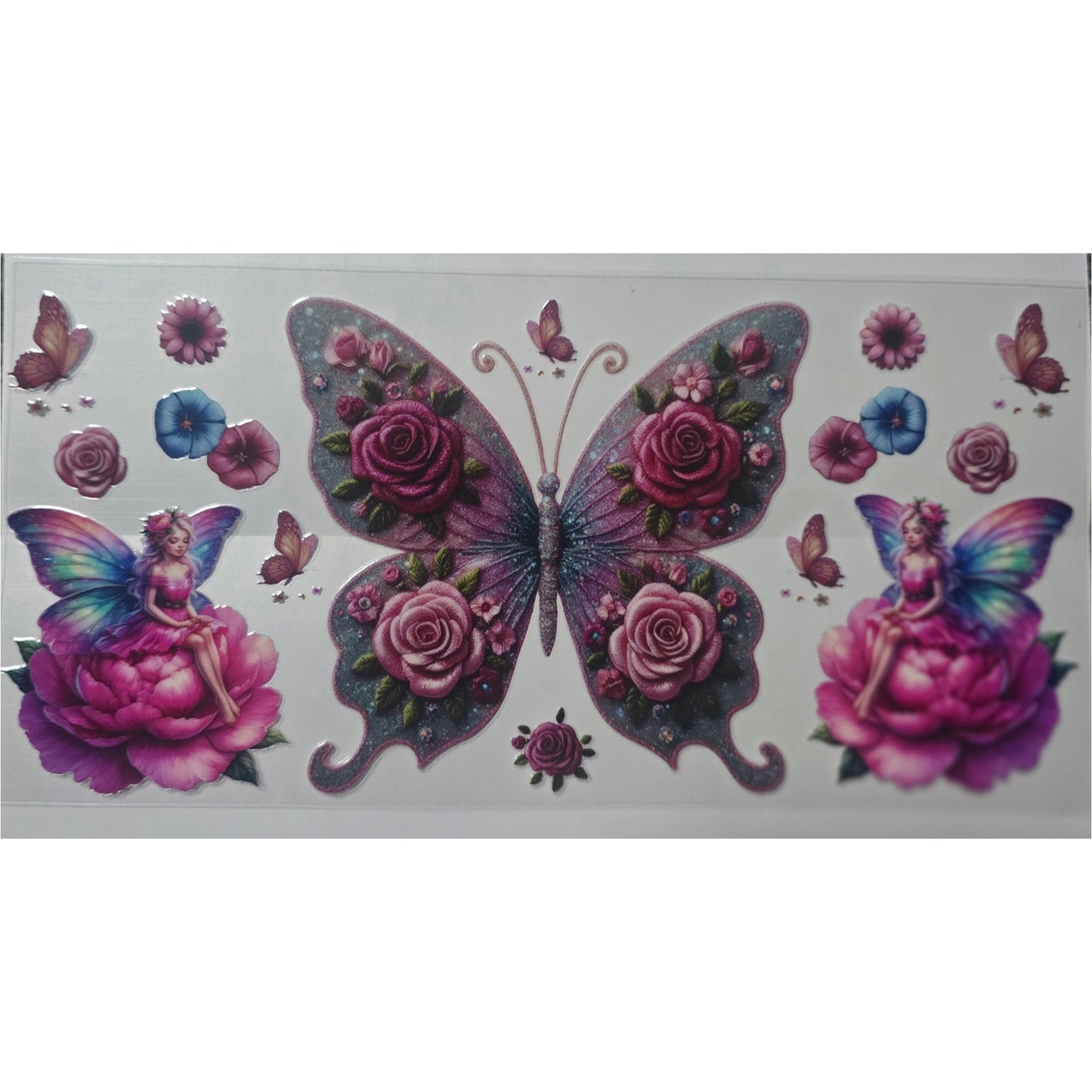 Pink floral butterfly and fairies