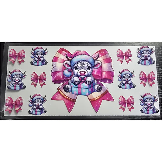 Pink Highland cow bow