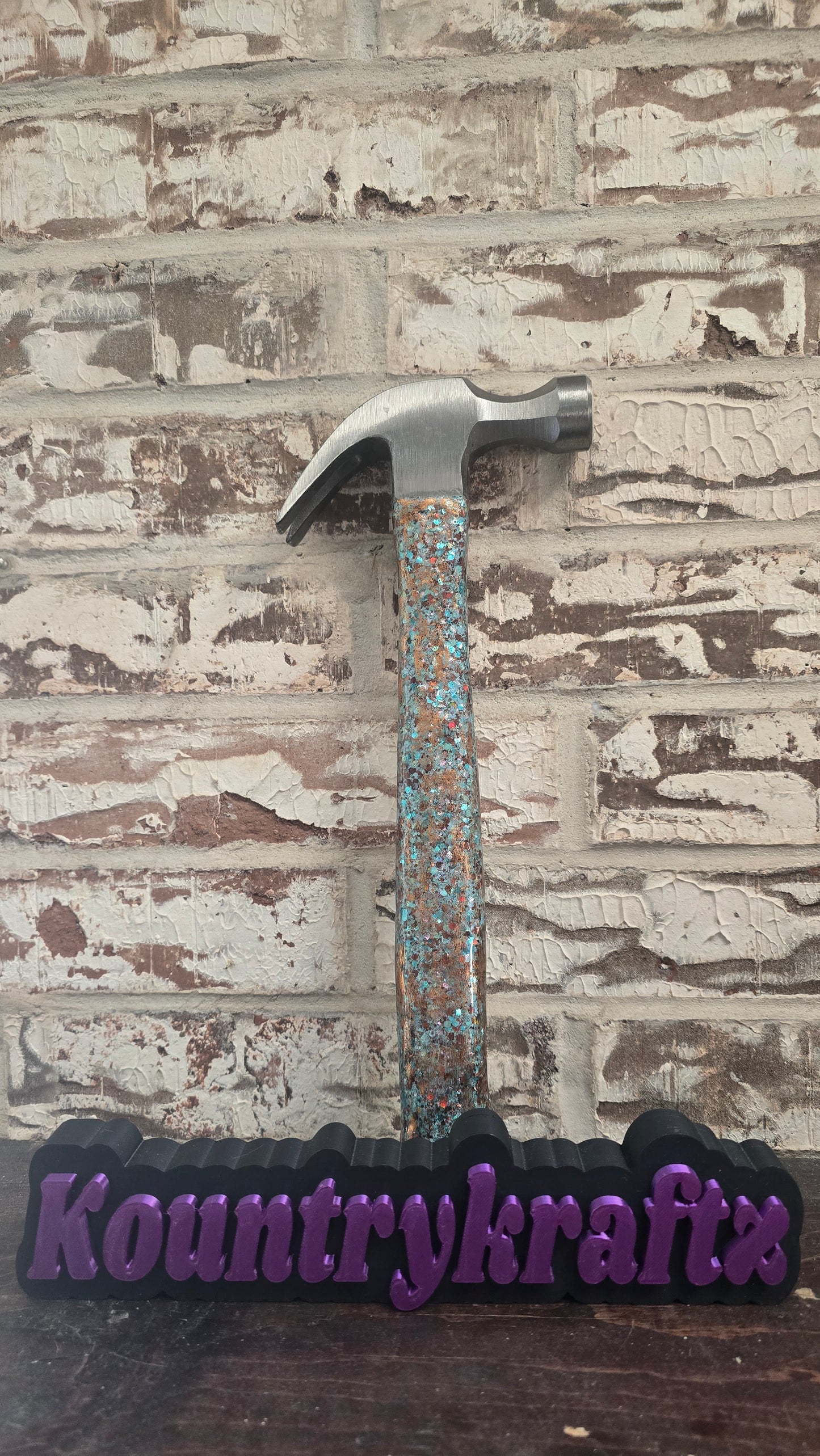 Teal and brown with copper foiling hammer and screwdriver set