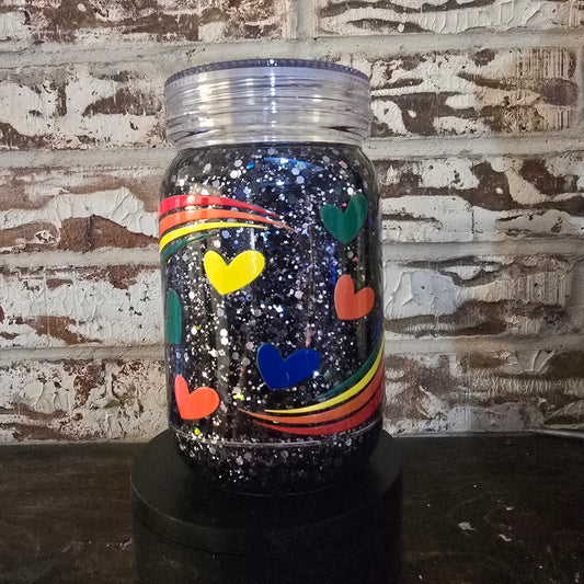 20oz rainbow mason style snowglobe cup