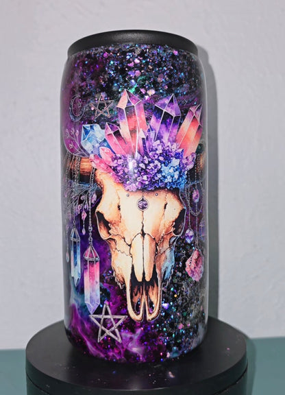 12oz slim can galaxy bullskull koozie