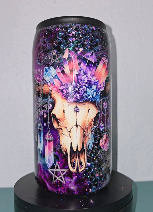 12oz slim can galaxy bullskull koozie