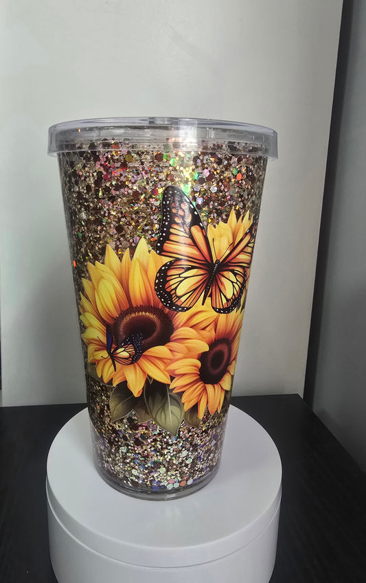 16oz Sunflower butterfly premade
