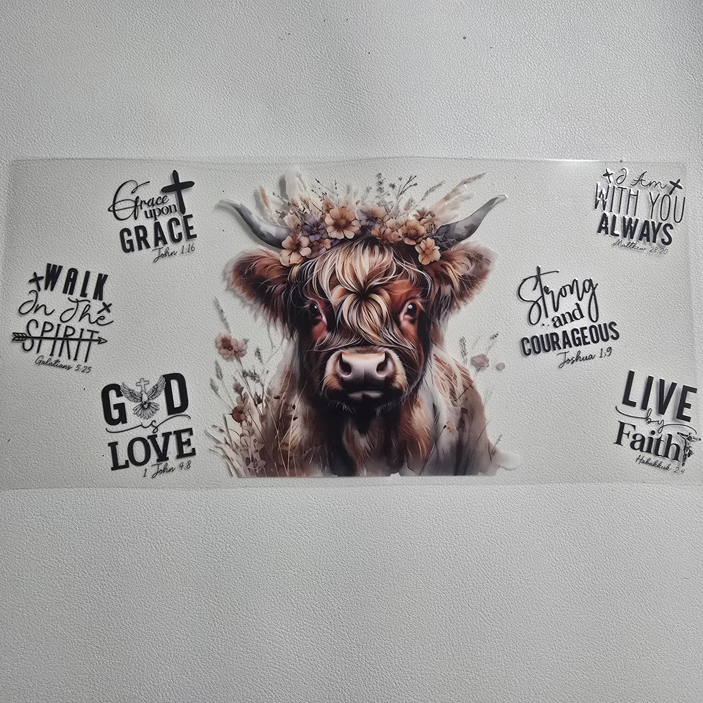 Highland cow with verse's