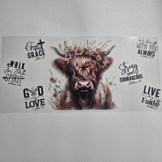 Highland cow with verse's