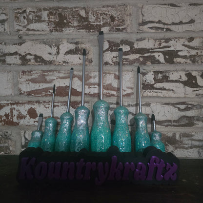 9 piece Tiffany blue and silver foiling glitterized tool set