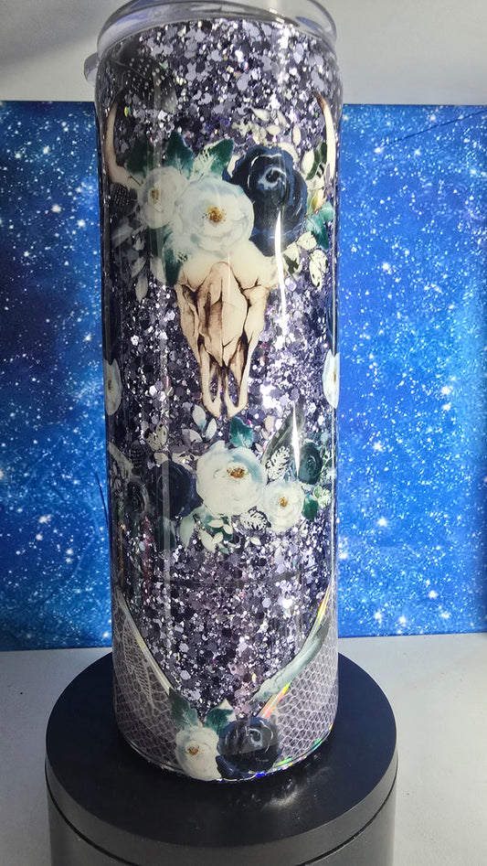 Navy bullskull epoxy tumbler