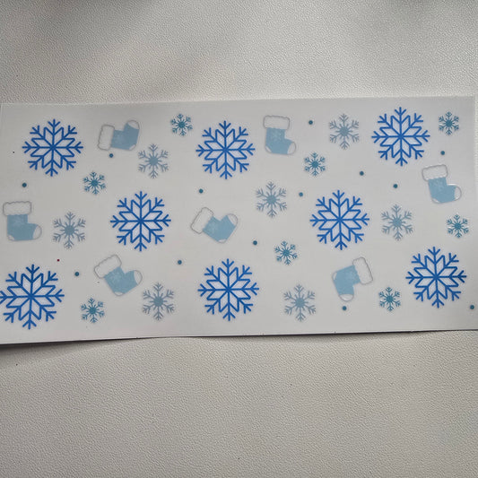 Blue snowflakes and stockings