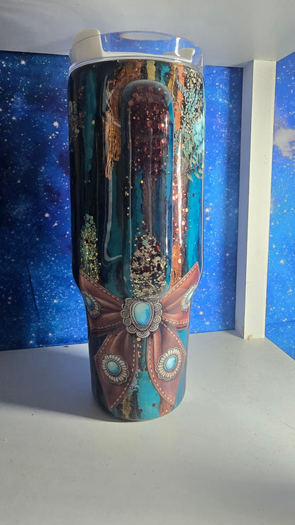 40oz teal bullskull rustic raindrop
