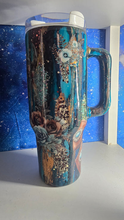 40oz teal bullskull rustic raindrop