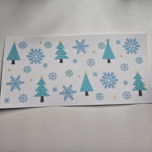 Blue snowflakes and trees