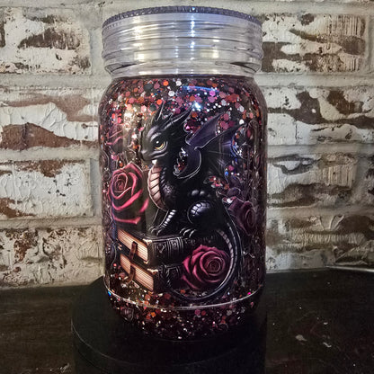 20oz Black and red book dragon mason style premade