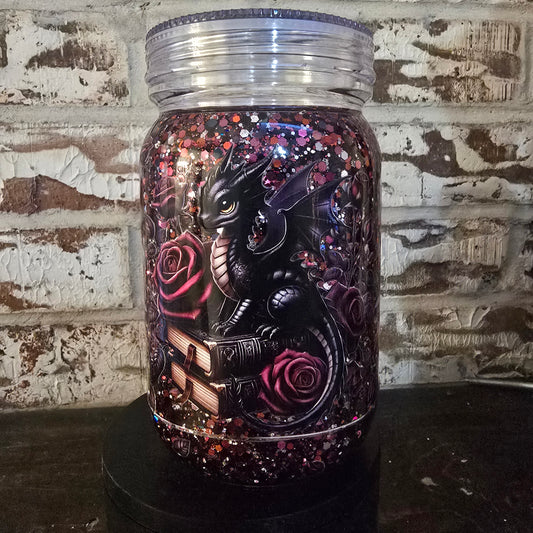 20oz Black and red book dragon mason style premade