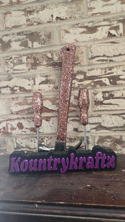 Rose gold hammer and screwdriver set