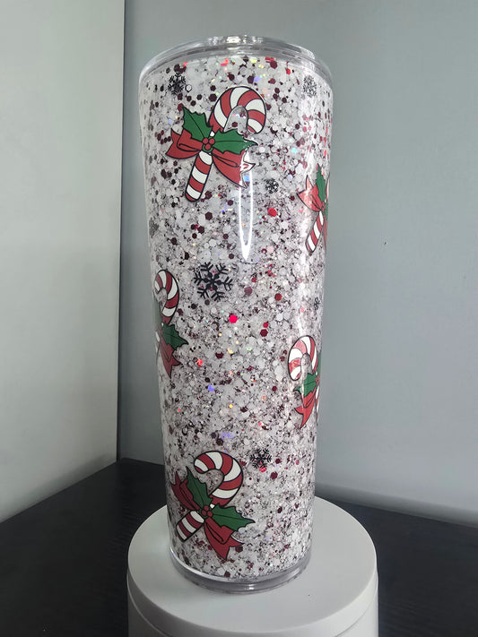 24oz red/white candy cane premade