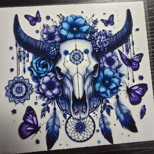 Blue butterfly bullskull