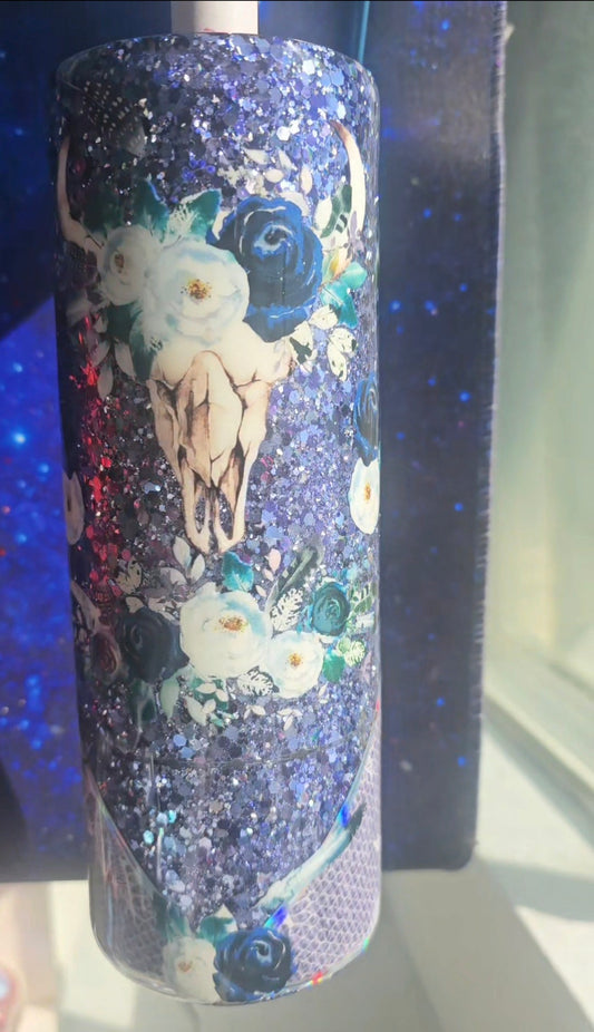 Navy bullskull epoxy tumbler