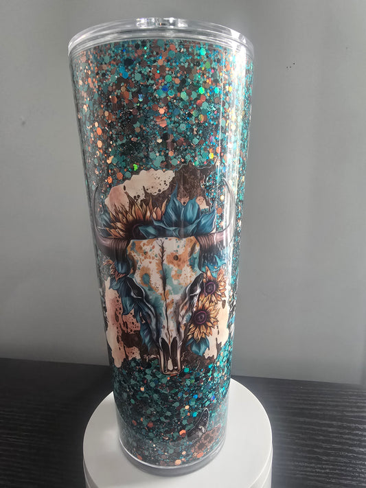 24oz Bullskull teal tumbler