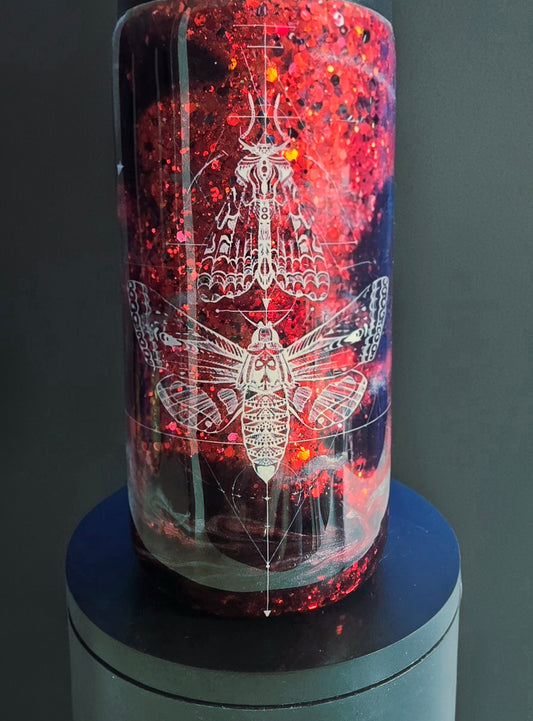 12oz slim can koozie Black and red moth