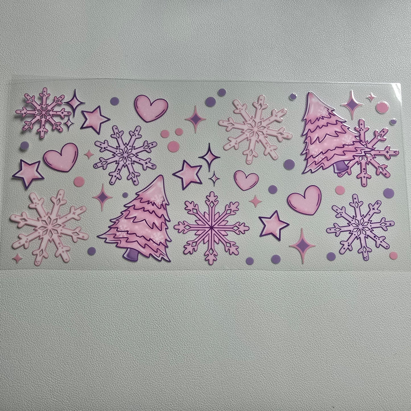 Pink trees and snowflakes