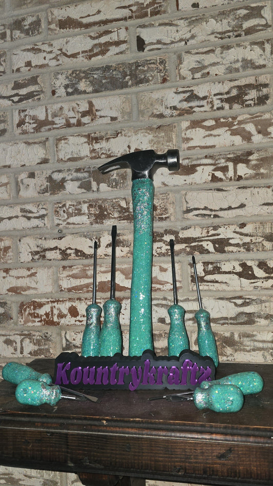 9 piece Tiffany blue and silver foiling glitterized tool set