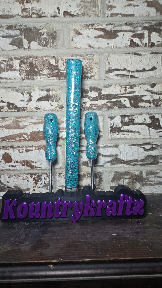 Highly Reflective Teal Glitter Hammer & Screwdriver Set | Handmade Sparkle Tools | Custom Glam Tool Set
