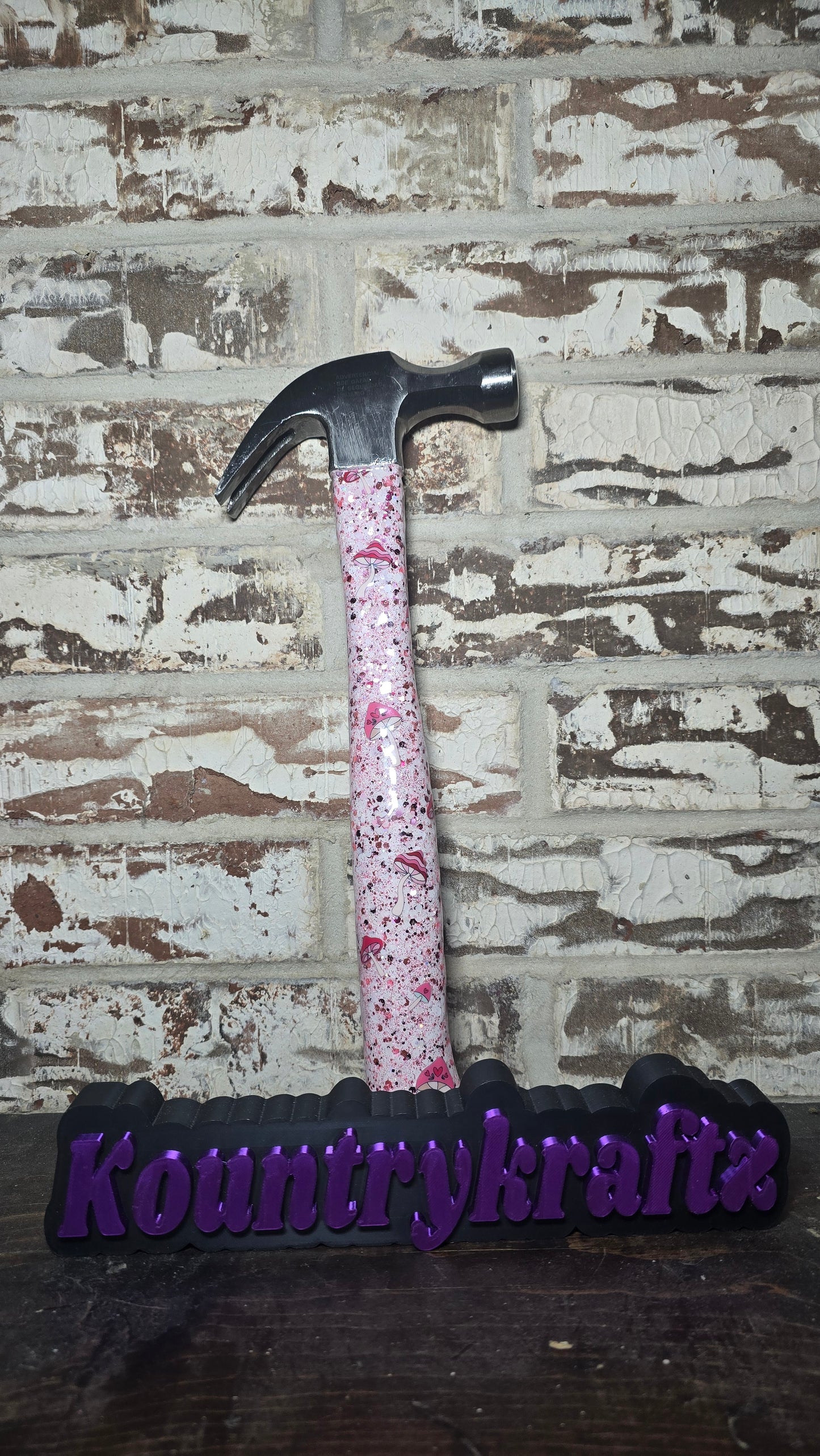 Pink red and white mushroom hammer