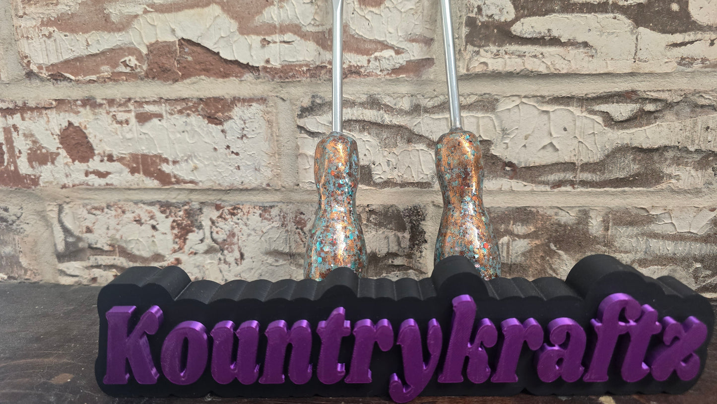 Teal and brown with copper foiling hammer and screwdriver set