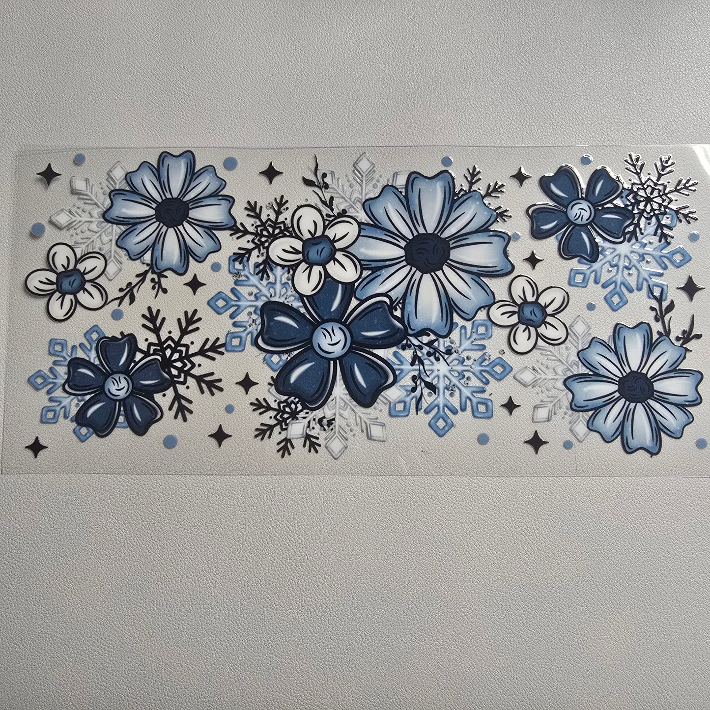 Blue flowers and snowflakes