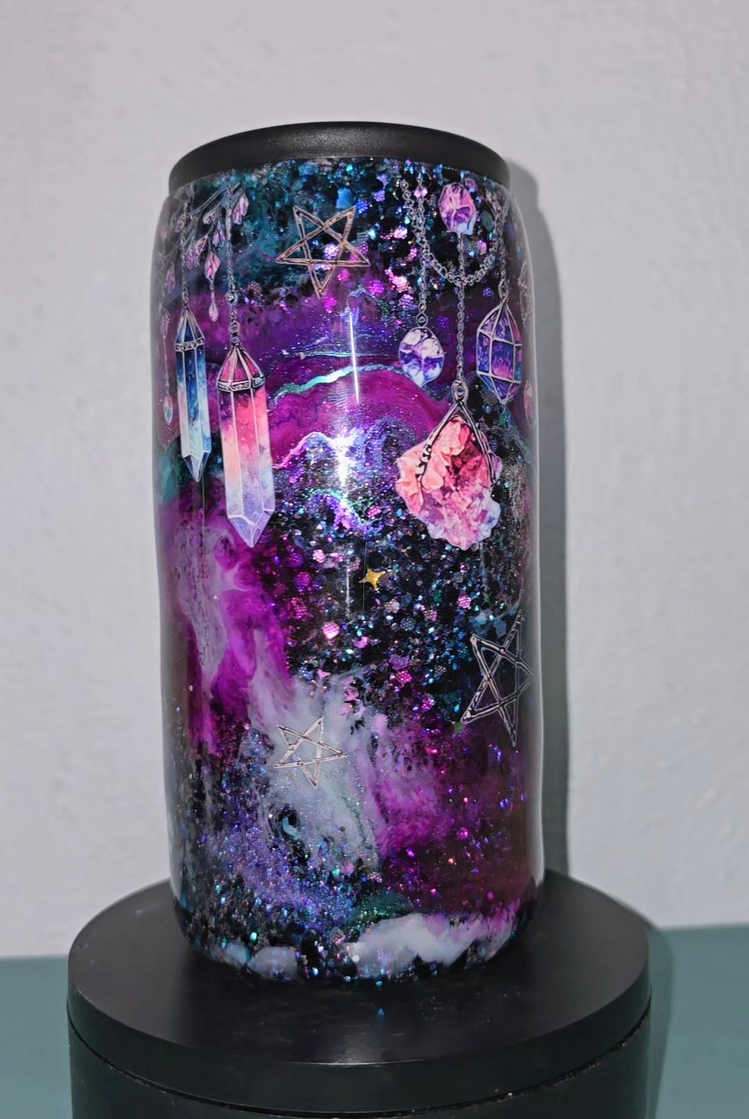 12oz slim can galaxy bullskull koozie