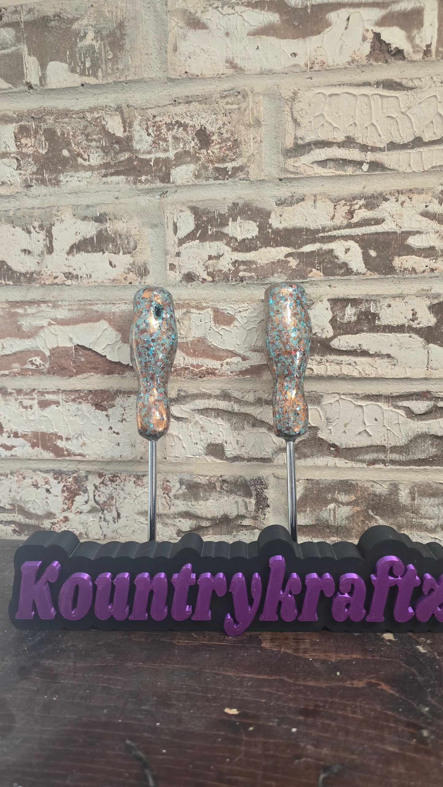 Teal and brown with copper foiling hammer and screwdriver set