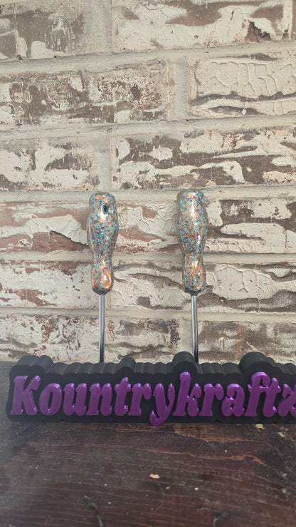 Teal and brown with copper foiling hammer and screwdriver set